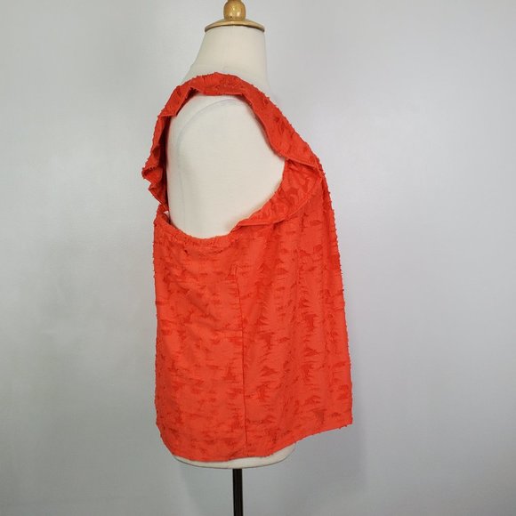 LC Lauren Conrad Orange Ruffle Sleeve Strappy V-Back Textured Top NEW NWT 1X - Picture 5 of 13